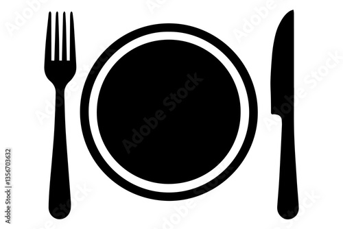 Fork, knife, plate and spoon icon silhouette vector illustration
