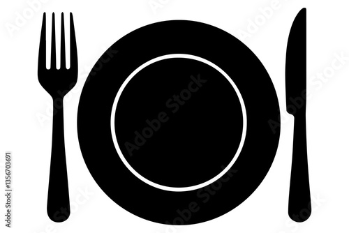 Fork, knife, plate and spoon icon silhouette vector illustration
