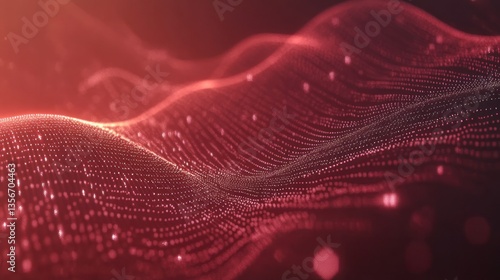 Abstract red particle wave background.