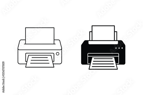 Printer Icons Outline and Solid Styles, Printing Documents