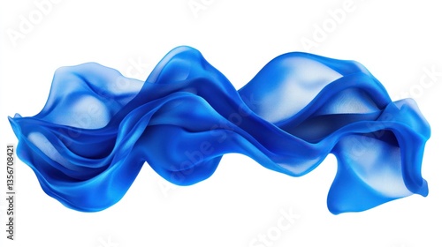 Abstract flowing blue fabric textile waves isolated on white background.