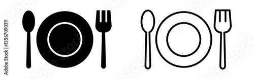 Vector illustration of Plate with spoon and fork icon set isolated on transparent background