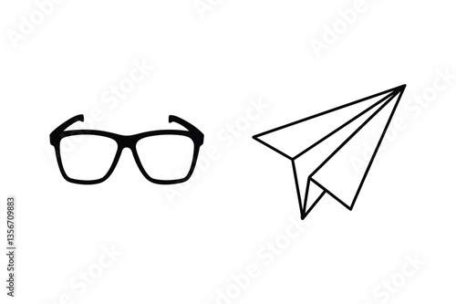 Simple Line Icons Eyeglasses, Paper Airplane, Travel, Flight, Vision