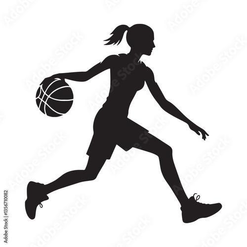 Skilled Post Player Basketball Player silhouette, showcasing footwork in the paint - Basketball illustration - Minimalist Basketball vector - Dominating inside

