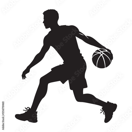 Fearless Warrior Basketball Player silhouette, battling in overtime - Basketball illustration - Minimalist Basketball vector - Competitive spirit

