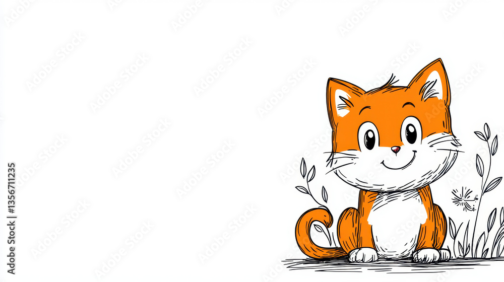 Obraz premium Cute Orange Kitten Pixel Art Illustration on White