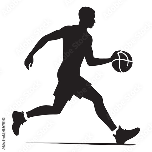 Tactical Basketball Player silhouette, orchestrating the offense - Basketball illustration - Minimalist Basketball vector - Court general

