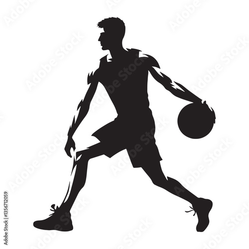 Fast-Paced Basketball Player silhouette, pushing the tempo - Basketball illustration - Minimalist Basketball vector - High-energy performance

