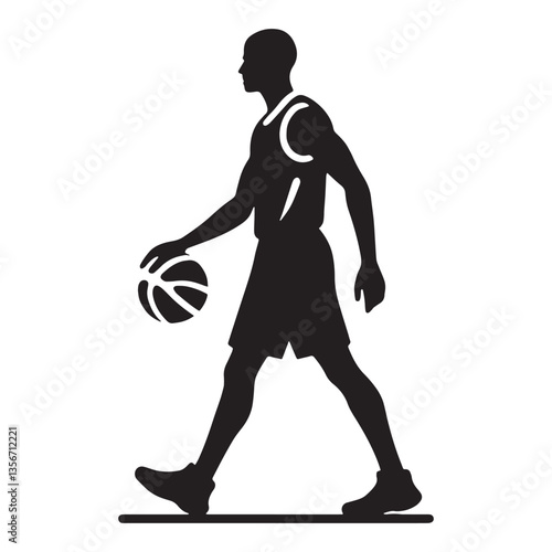 Versatile Basketball Player silhouette, dominating both offense and defense - Basketball illustration - Minimalist Basketball vector - Two-way excellence

