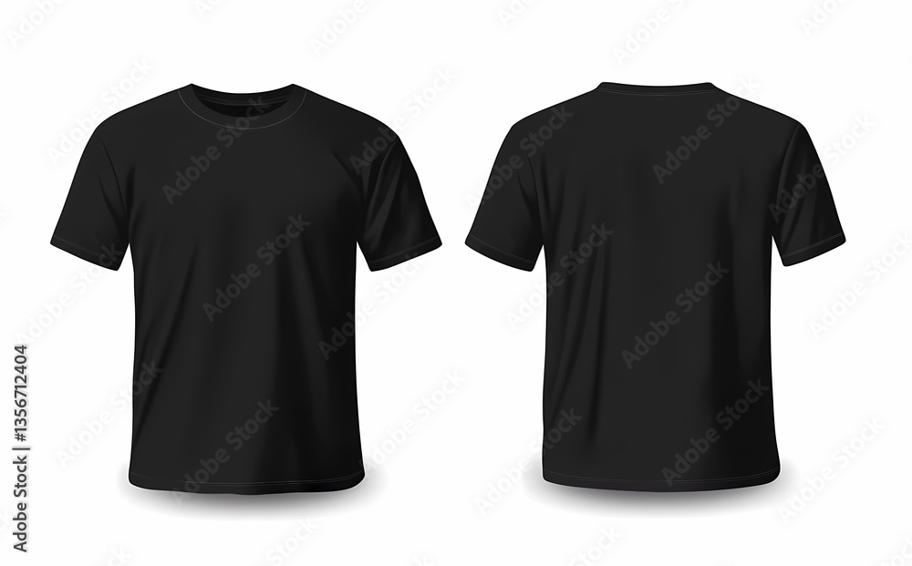 Black Tee Presentation: A clean shot showcases a classic black t-shirt from both front and back, displaying its timeless design and versatile appeal. Black Tee Presentation: A clean shot showcases a classic black t-shirt from both front and back, displaying its timeless design and versatile appeal.