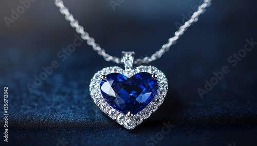 Captivating Sapphire Heart: A stunning heart-shaped sapphire pendant, encircled by sparkling diamonds, hangs delicately from a silver chain, casting a spell of elegance and luxury.