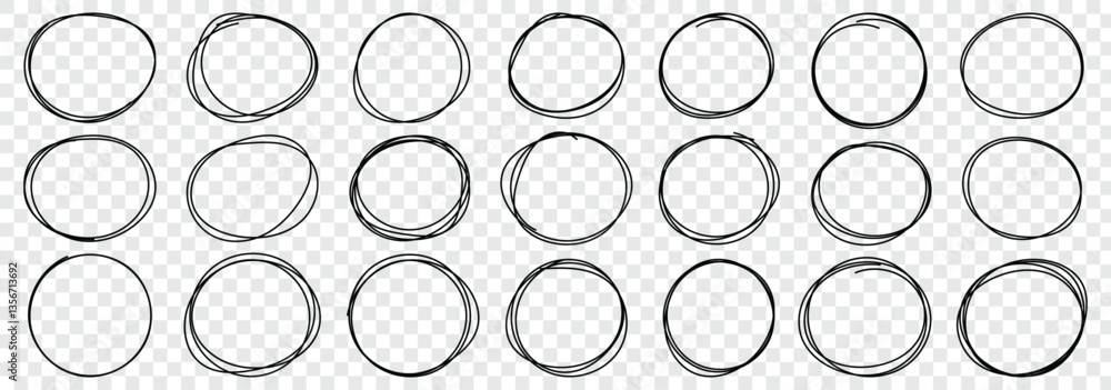 Handdrawn doodle circle highlights. Hand drawn scribble circles. Highlight circles set. Scribble ovals, circle and highlight text. Marker scratch scribble in rounder. Vector illustrator. 