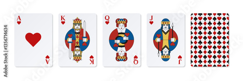 Set of high playing colored cards of Hearts.	