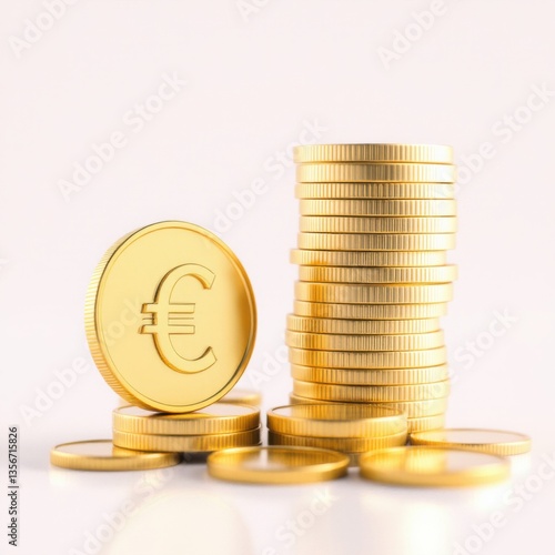 Stack gold euro isolated cartoon. Bunches of gold euro and euro signs for designers and illustrators. Gold stacks of pieces in the form of a vector illustration