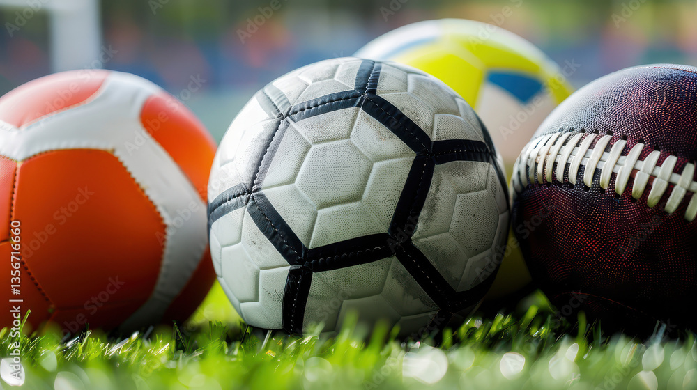 Variety of Sports Balls on Grass Variety of Sports Balls on Grass