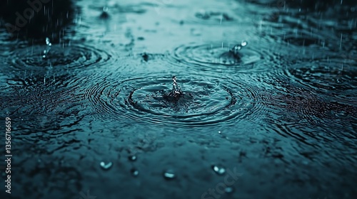 Rain Drops Splashing on Puddles.