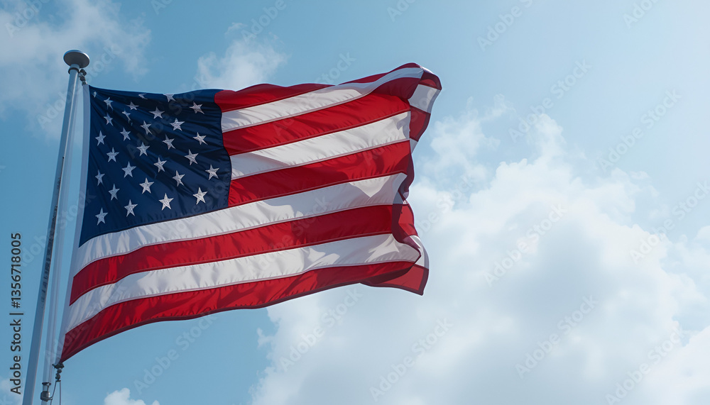 Obraz premium The US flag is fluttering.