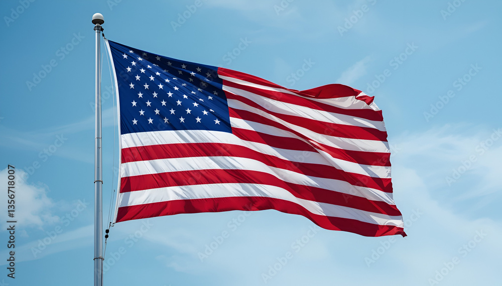 Obraz premium The US flag is fluttering.