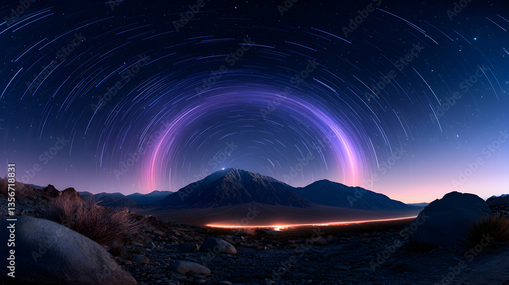 Obraz premium Night Desert Landscape with Starry Sky and Milky Way Arc