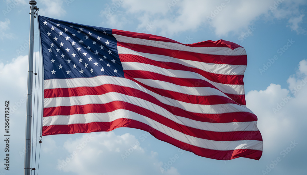 Fototapeta premium The US flag is fluttering.