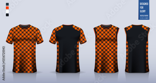 Soccer jersey, football kit, sportswear, basketball uniform, running, motocross or t-shirt mockup. Fabric pattern design. 