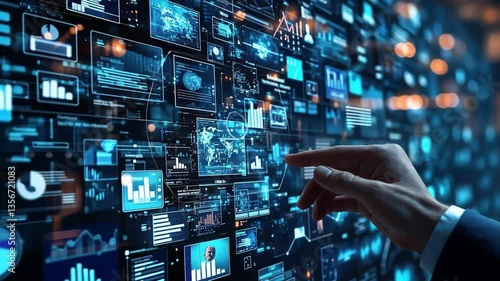 A tech-savvy leader managing a digital marketing campaign on multiple screens.