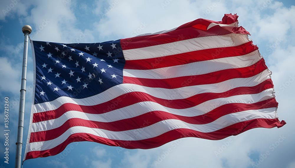 Obraz premium The US flag is fluttering.