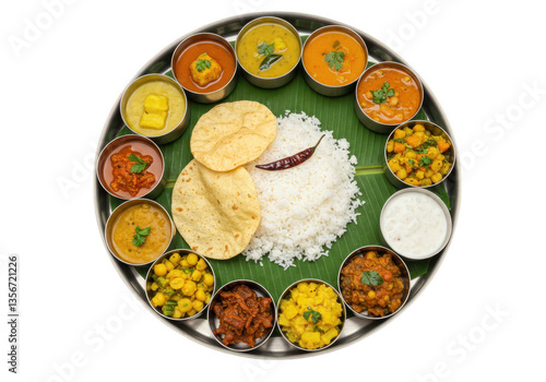 Wallpaper Mural An authentic South Indian thali served on a steel plate with banana leaf base isolated on transparent background Torontodigital.ca
