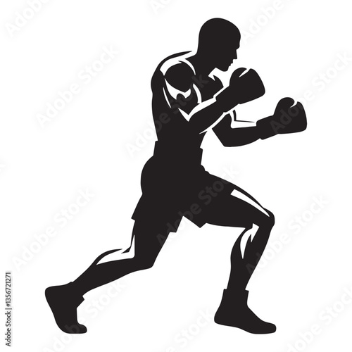 Elite Boxer silhouette, showcasing footwork and power - Boxer illustration - Minimalist Boxer vector - Grace in combat

