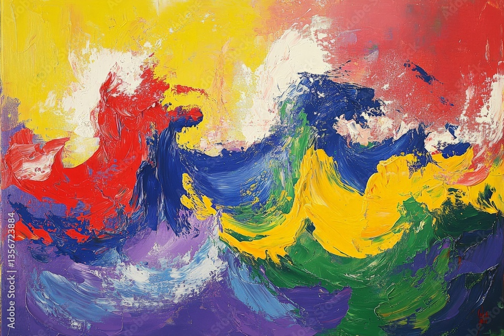 Vibrant abstract painting showcasing dynamic waves of color blending together in a creative expression of art Vibrant abstract painting showcasing dynamic waves of color blending together in a creative expression of art