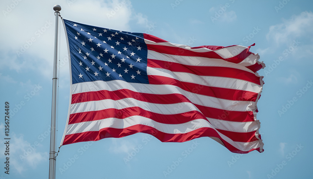 Obraz premium The US flag is fluttering.