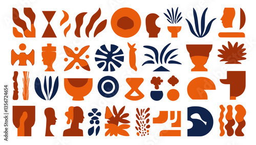 Abstract Composition: A vibrant collection of abstract shapes and forms, playfully arranged in a visually stimulating design, offers a modern aesthetic perfect for various creative projects. 