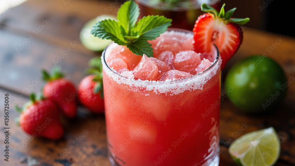 Frozen Strawberry Margarita Isolated on Transparent Background for Summer Promotions and Cocktail Menus Frozen Strawberry Margarita Isolated on Transparent Background for Summer Promotions and Cocktail Menus
