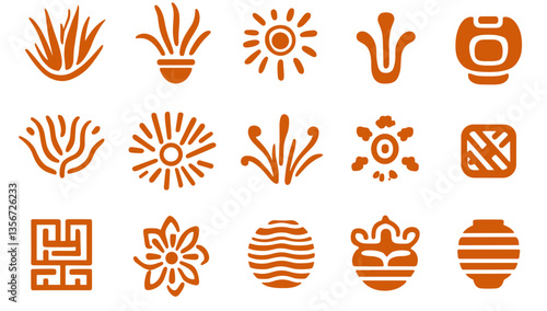 Decorative Ornament Set: A collection of intricate orange decorative ornaments, including floral and geometric elements. Perfect for adding a touch of artistic flair to any design.