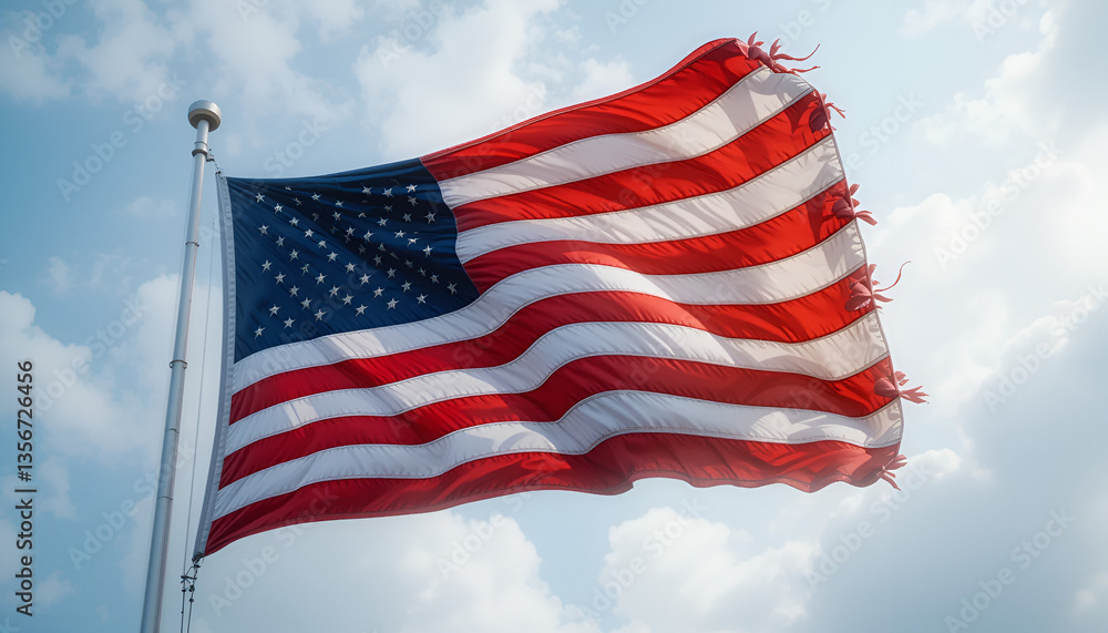 Obraz premium The US flag is fluttering.