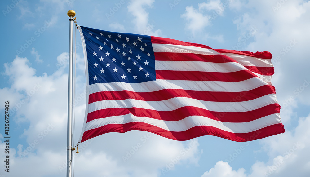 The US flag is fluttering. The US flag is fluttering.