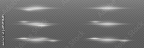 Set of white flashes of light. Horizontal line explosion.