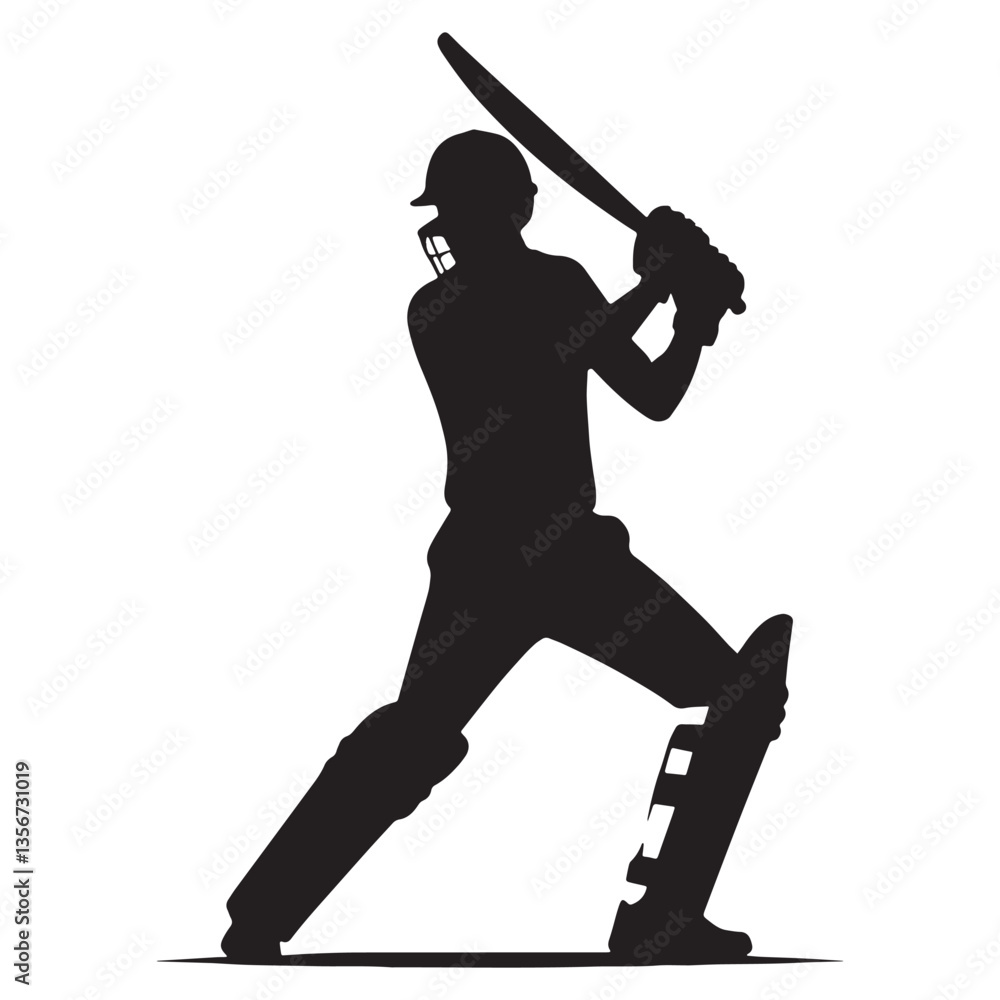 Obraz premium Under Pressure Cricketer silhouette, facing a crucial last-ball situation - Cricketer illustration - Minimalist Cricketer vector - Intense finale