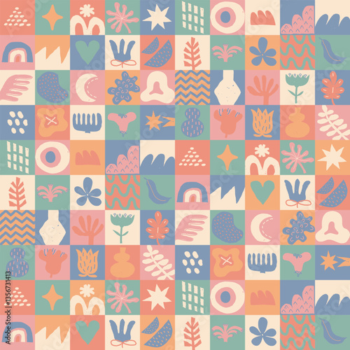 Abstract mosaic seamless pattern with square tiles.