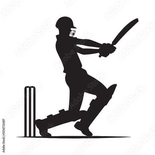 Dramatic Catch Cricketer silhouette, defying gravity to take a blinder - Cricketer illustration - Minimalist Cricketer vector - Game-changing moment

