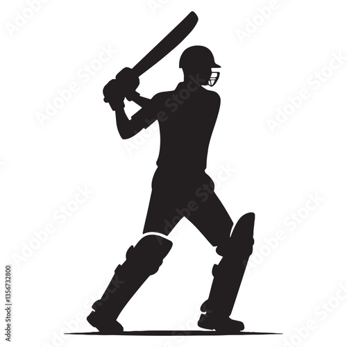 Intense Showdown Cricketer silhouette, preparing for the decisive shot - Cricketer illustration - Minimalist Cricketer vector - High-pressure moment

