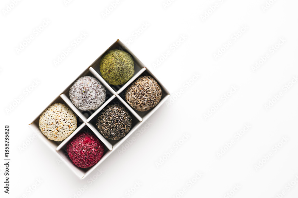 Ταπετσαρία Assorted healthy, handmade vegan candies, sugar-free and lactose-free, flat lay