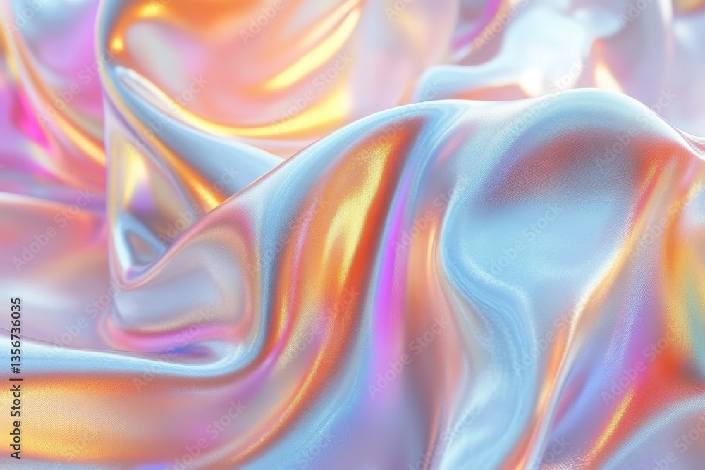 Fototapeta premium Abstract iridescent fabric with flowing curves soft light and pastel colors for modern background