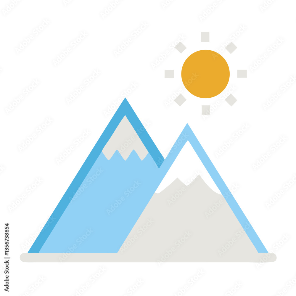 Blue mountains icon with sun in flat minimal style Blue mountains icon with sun in flat minimal style