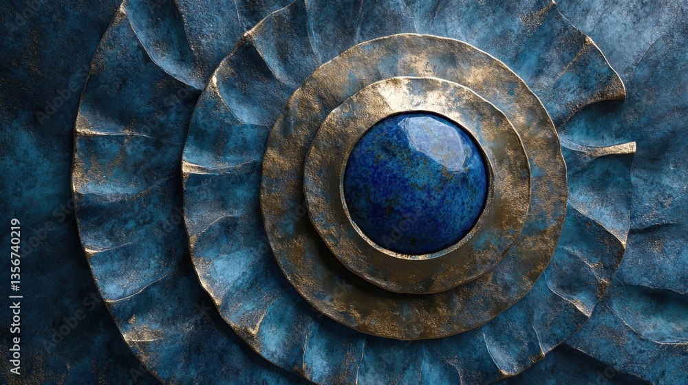 Fototapeta premium Abstract Fractal Mandala with Lapis Lazuli Gem in Gold and Blue for Wall Art