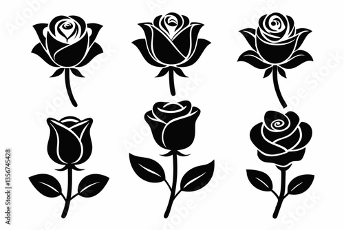 the rose icon set silhouette black vector