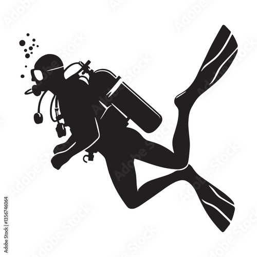 Underwater Researcher Diver silhouette, discovering hidden depths – Diver illustration – Minimalist Diver vector – Marine science passion

