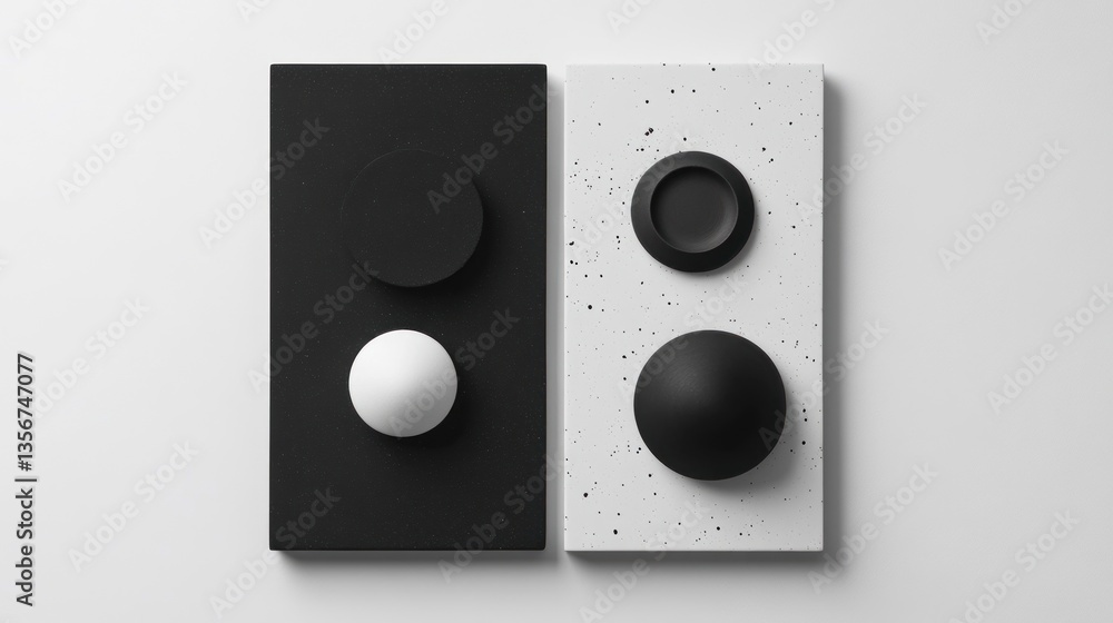Black and white geometric shapes on textured surfaces Black and white geometric shapes on textured surfaces