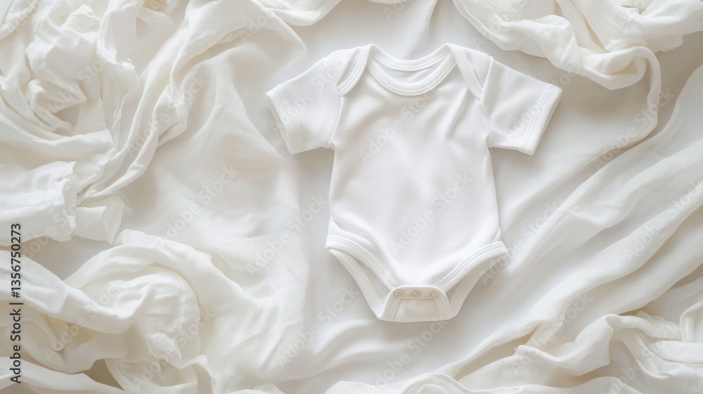 Gentle Fabric Portrait of Baby Onesie on a Cream Background Minimalist Style Promoting Newborn Fashion Gentle Fabric Portrait of Baby Onesie on a Cream Background Minimalist Style Promoting Newborn Fashion