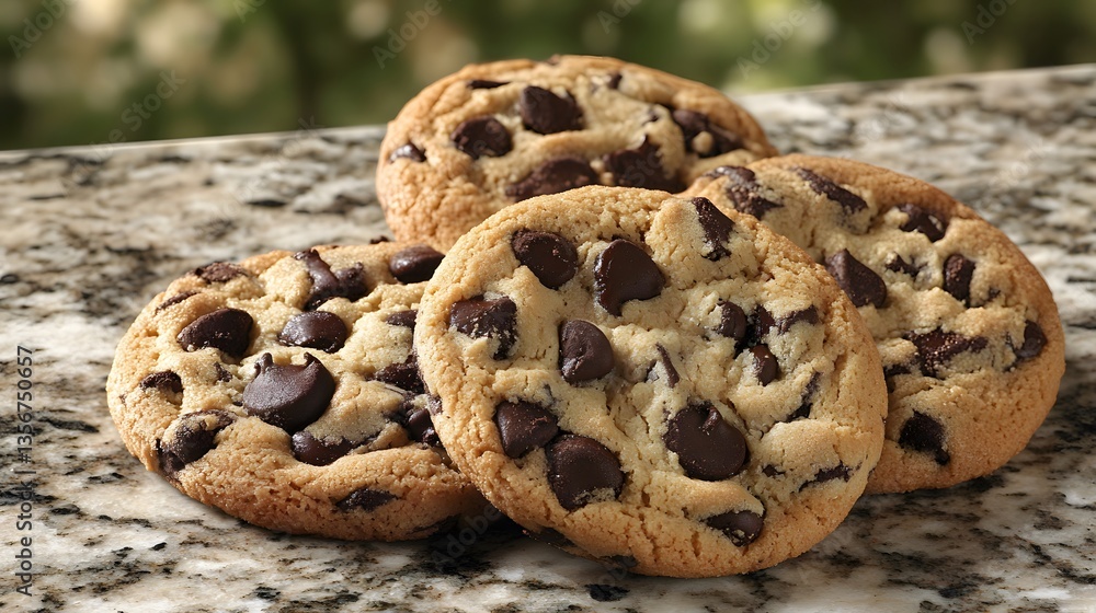 Delicious Chocolate Chip Cookies on Granite Delicious Chocolate Chip Cookies on Granite